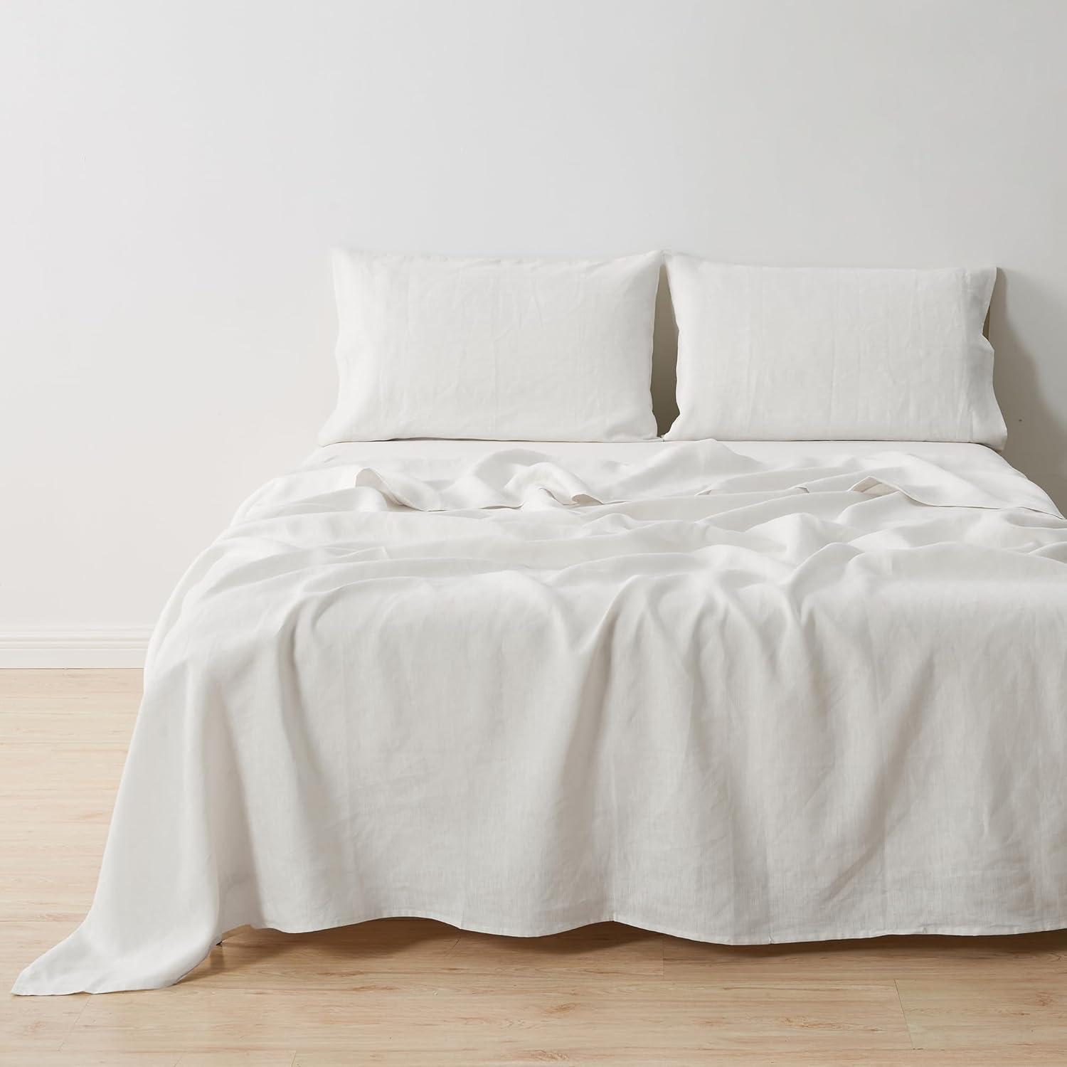Great Bay Home 100% European Flax Linen Bed Sheet Set, Lightweight, Breathable, 4 Piece Sheet Set (Moss, King)