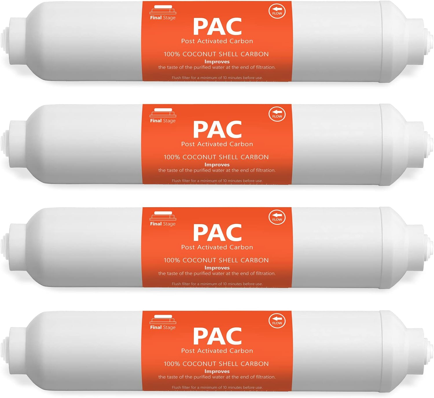 4 Pack Post Activated Carbon Water Filter Replacement - 5 Micron - Under Sink Reverse Osmosis System