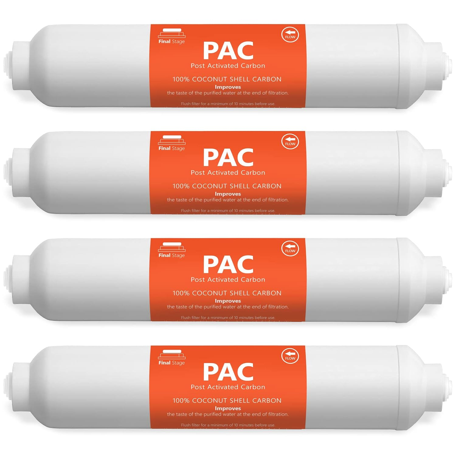 4 Pack Post Activated Carbon Water Filter Replacement - 5 Micron - Under Sink Reverse Osmosis System
