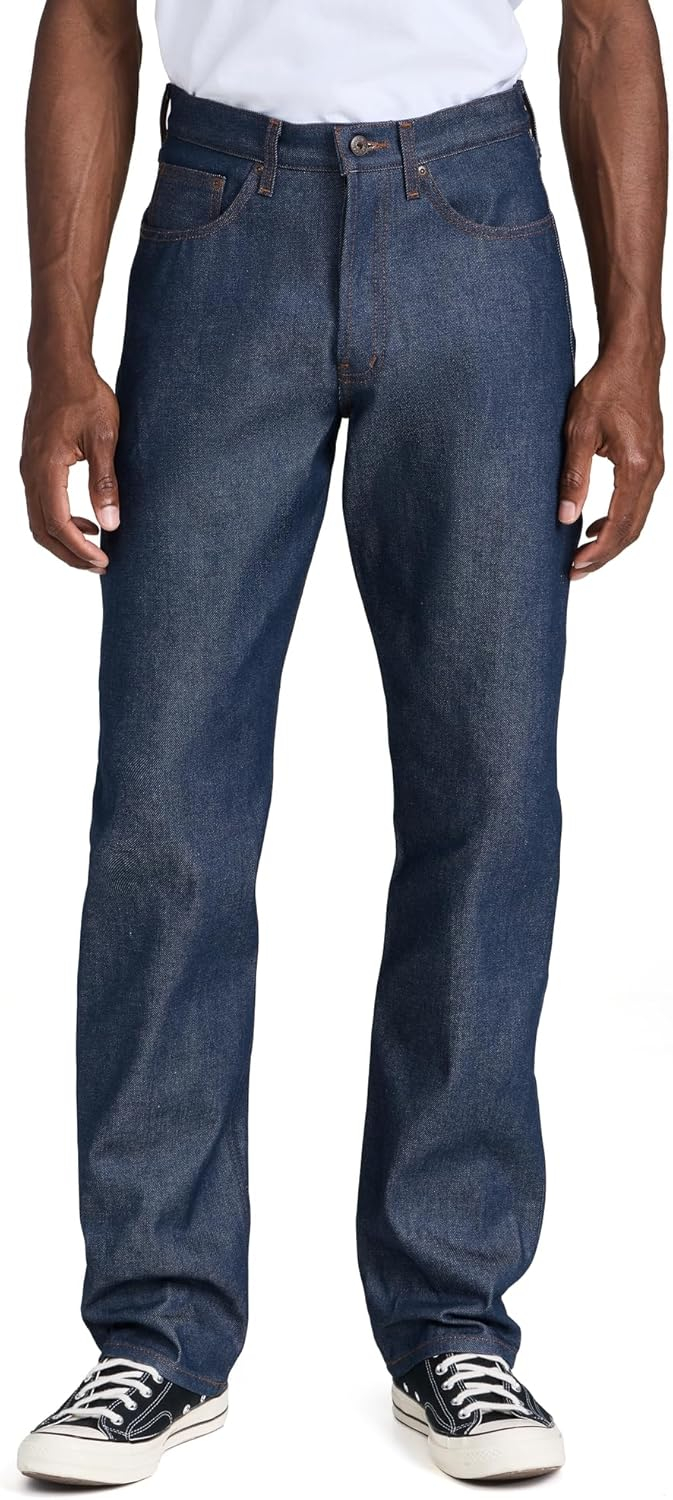 Natural Indigo Cotton Denim Straight Leg Jeans, Size 32