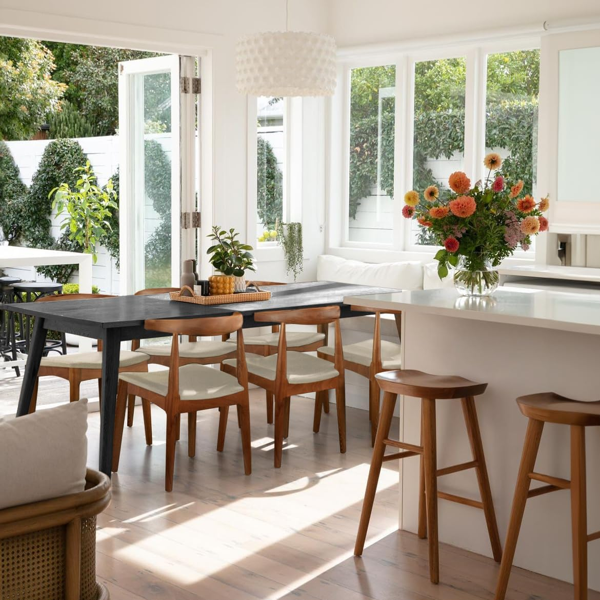 2xhome Set of 2 Contemporary Farmhouse Real Solid Wood Cloth Cushion Seat Dining Chairs Elbow Side Chair (Espresso-Beige Seat)