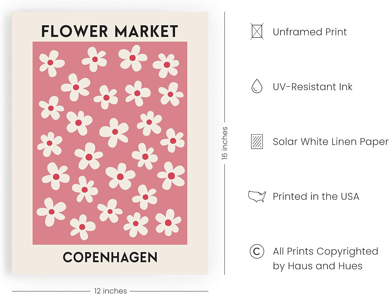 HAUS AND HUES Flower Market Wall Art, Danish Pastel Poster (12x16 Unframed) - Flowers, Prints, Wall Decor