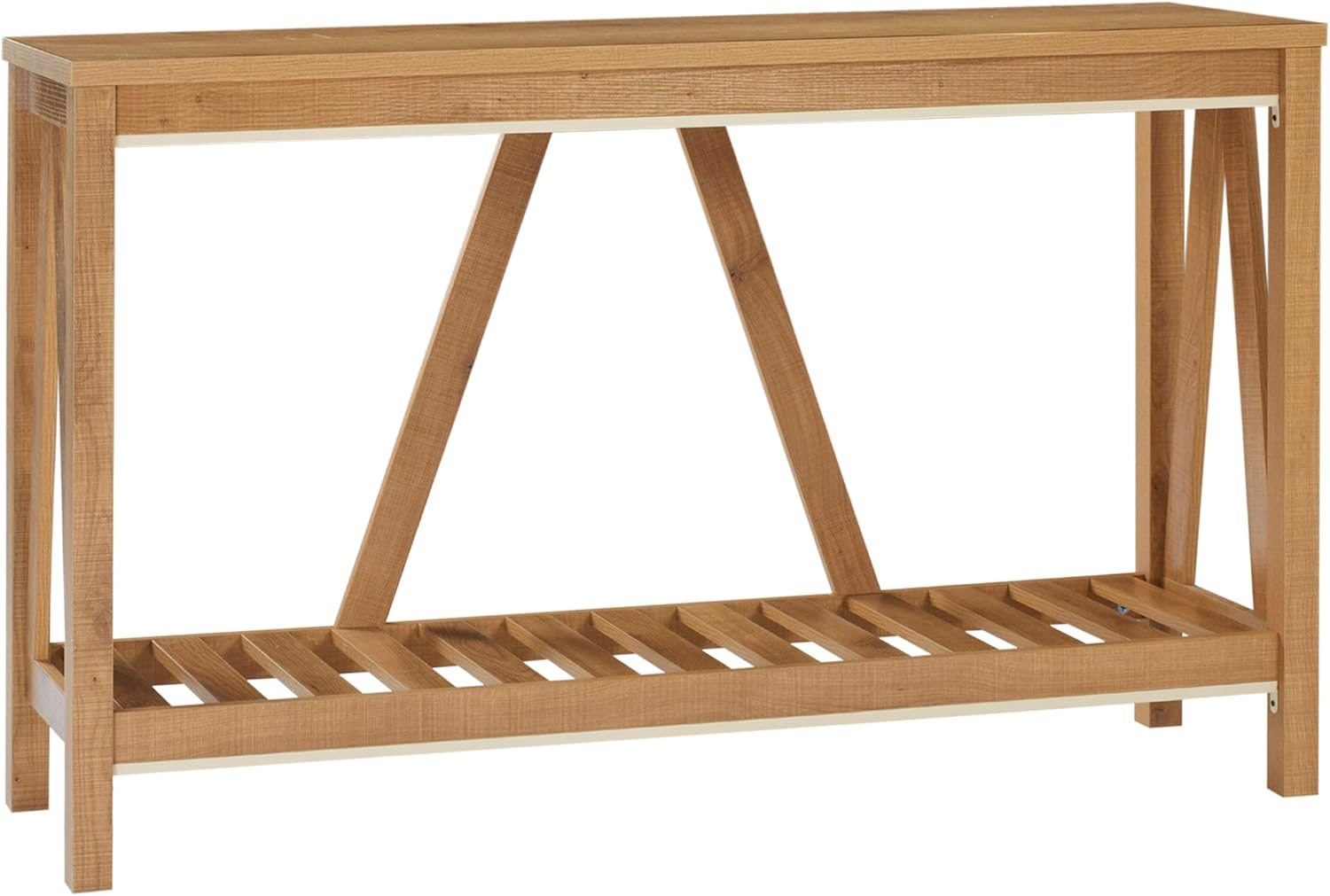 HOMCOM Console Table, Farmhouse Entryway Table with Storage Slatted Shelf, Rustic Sofa Table with Anti-Tipper for Living Room, Hallway, Brown