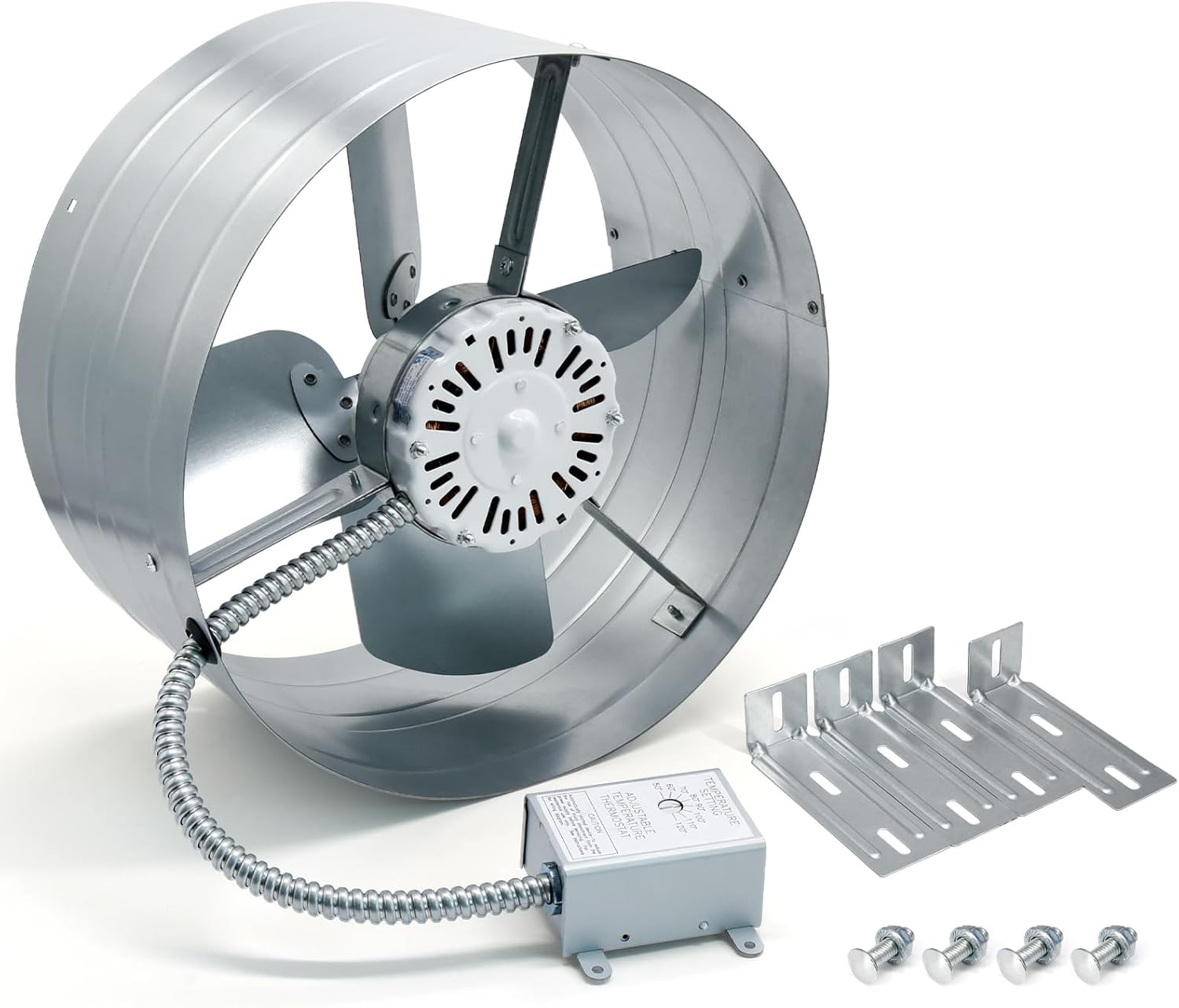 Criditpid 15" Gable Mount Vent Attic Fan, Exhaust Ventilation Fan with Adjustable Thermostat for Gable, Home, Shed, Garage, Portable Building, 3.4A, 1300CFM, 1075RPM, 1850 Sq.Ft Coverage Area.