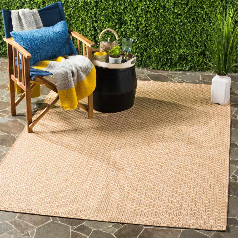 SAFAVIEH Courtyard Blair Checkered Indoor/Outdoor Area Rug, Natural/Cream, 4' x 5'7"