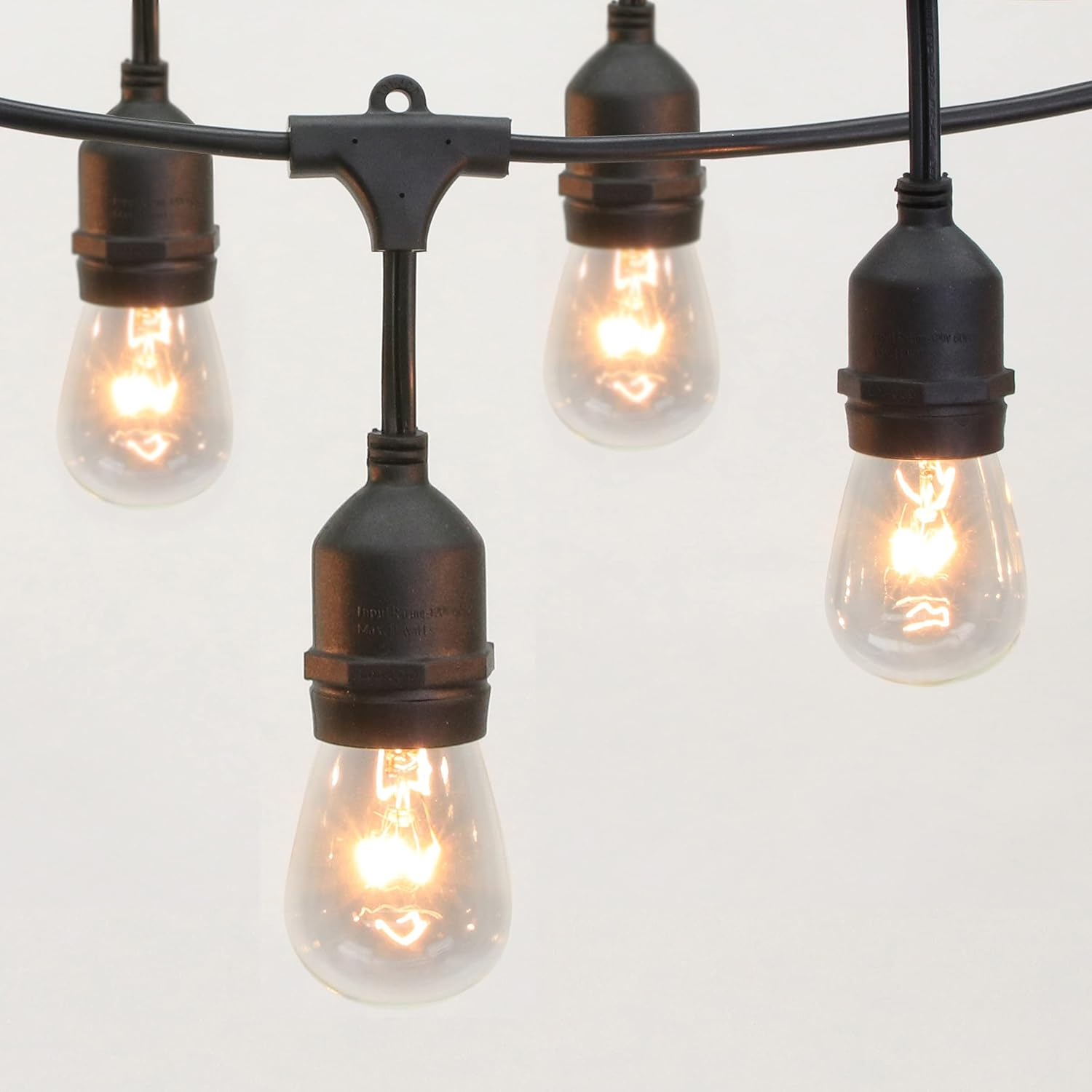 Philips 29 FT Outdoor String Lights with 15 Clear Incandescent Bulbs & Black Wire - Durable & Weatherproof - Hanging Decor for Parties, Weddings, Backyards, Decks, Patios - Vintage-Style Edison Bulbs