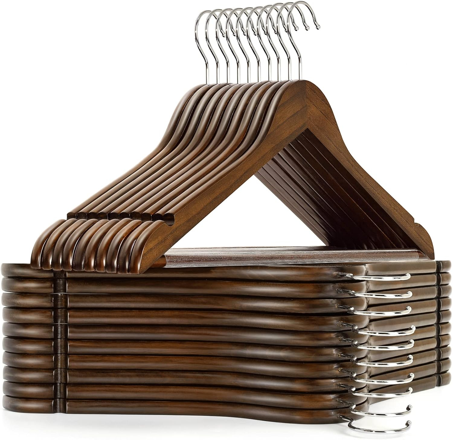 Walnut Wood Anti-Slip Suit Hangers with Chrome Hooks, 17.5"