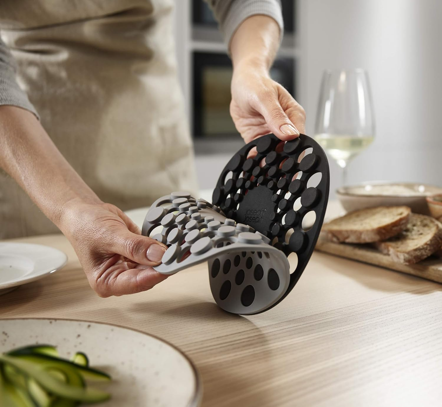 Gray Circular Silicone Trivet Set with Raised Dots