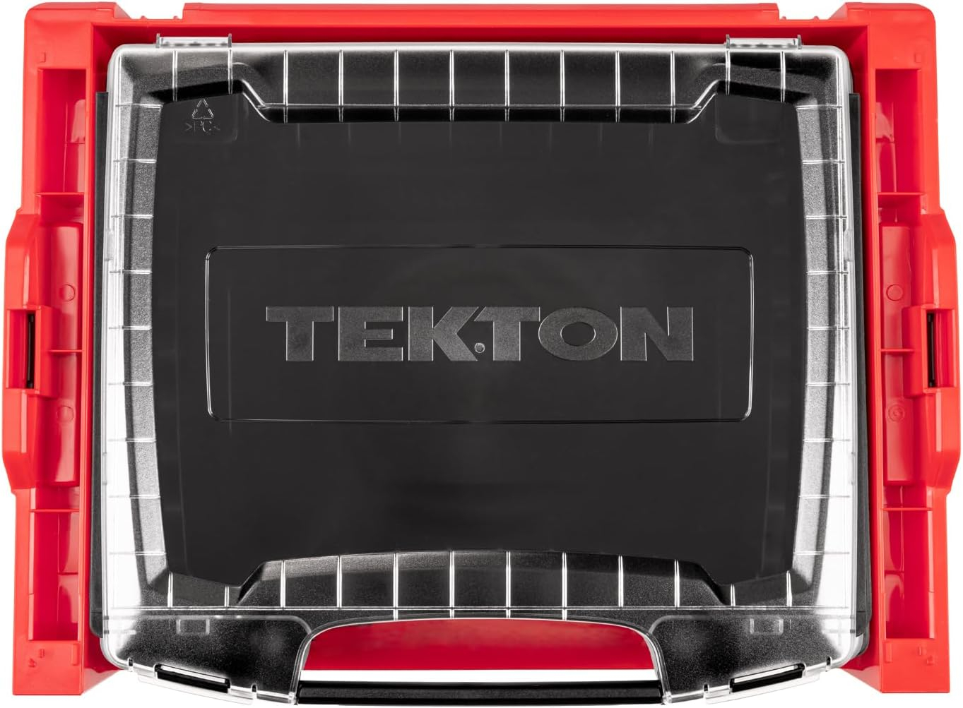Red and Black Plastic Stacking Tool Box with Clear Lid