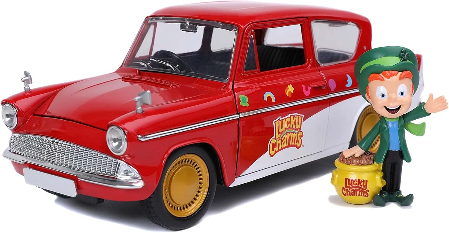 1:24 Hollywood Rides 1959 Ford Anglia with Lucky The Leprechaun Figure