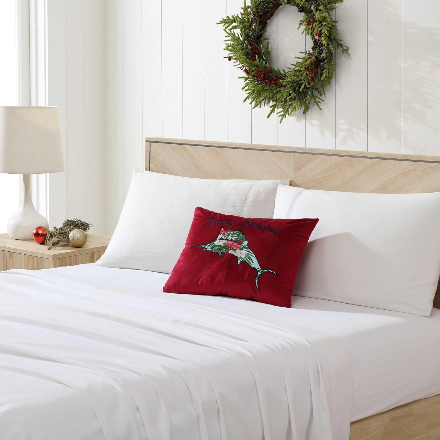 Tommy Bahama Throw Pillow Decorative Pillow with Zipper Enclosure, Super Soft and Cozy Home Decor, Holiday Marlin Red