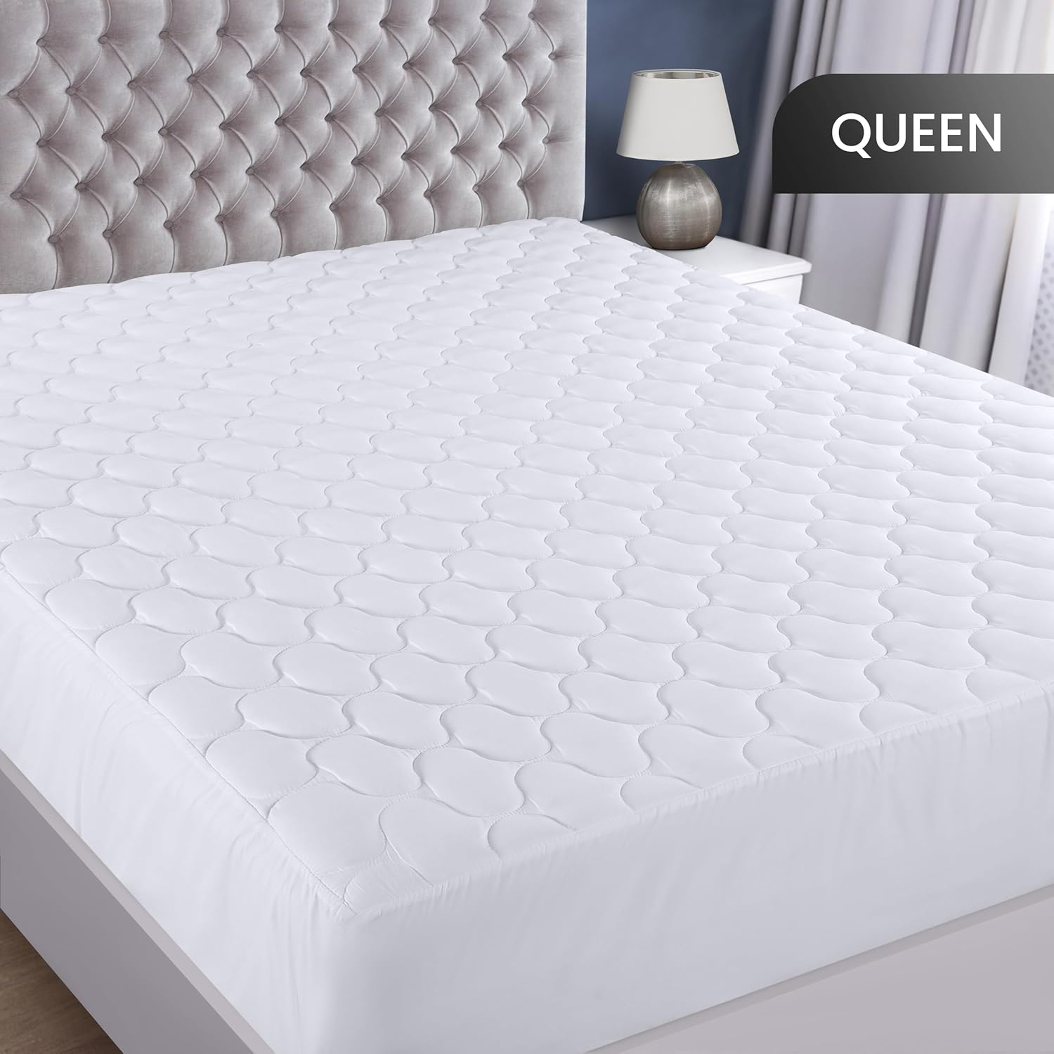 White Quilted Waterproof Queen Mattress Protector Pad