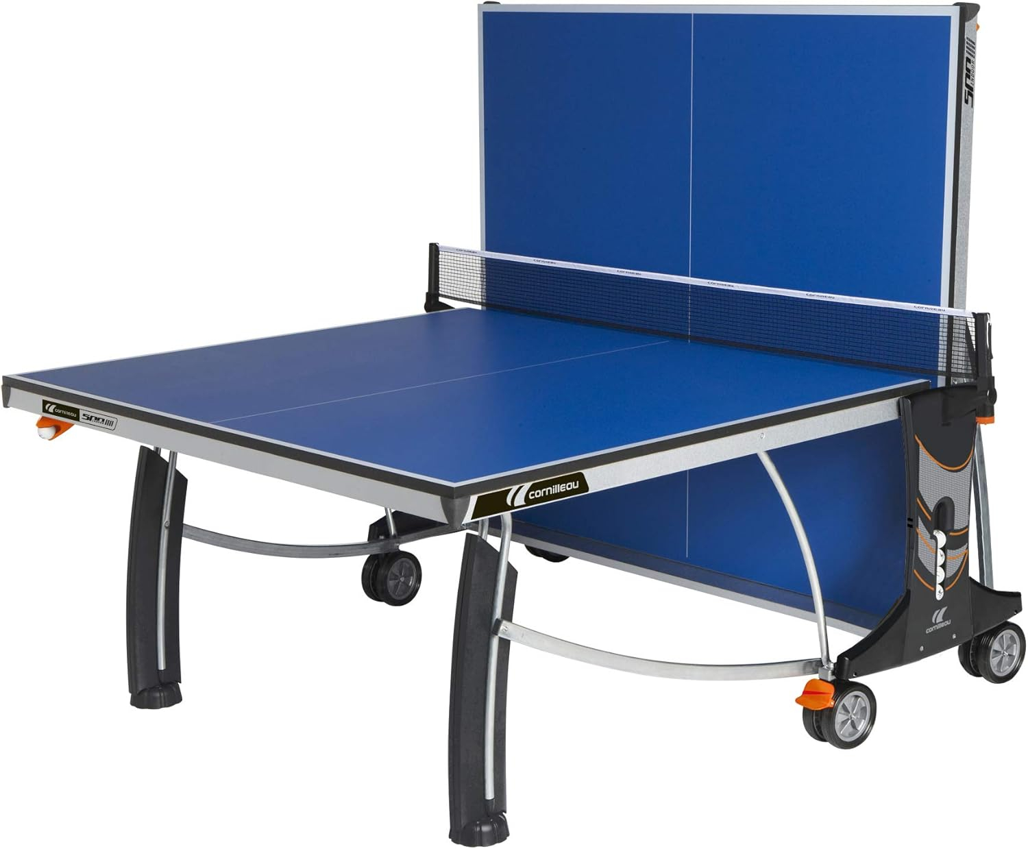 CORNILLEAU - 500 Indoor Table Tennis Table- Folding & Compact - 22mm Chipboard Top - Racket & Ball Holders - Blue