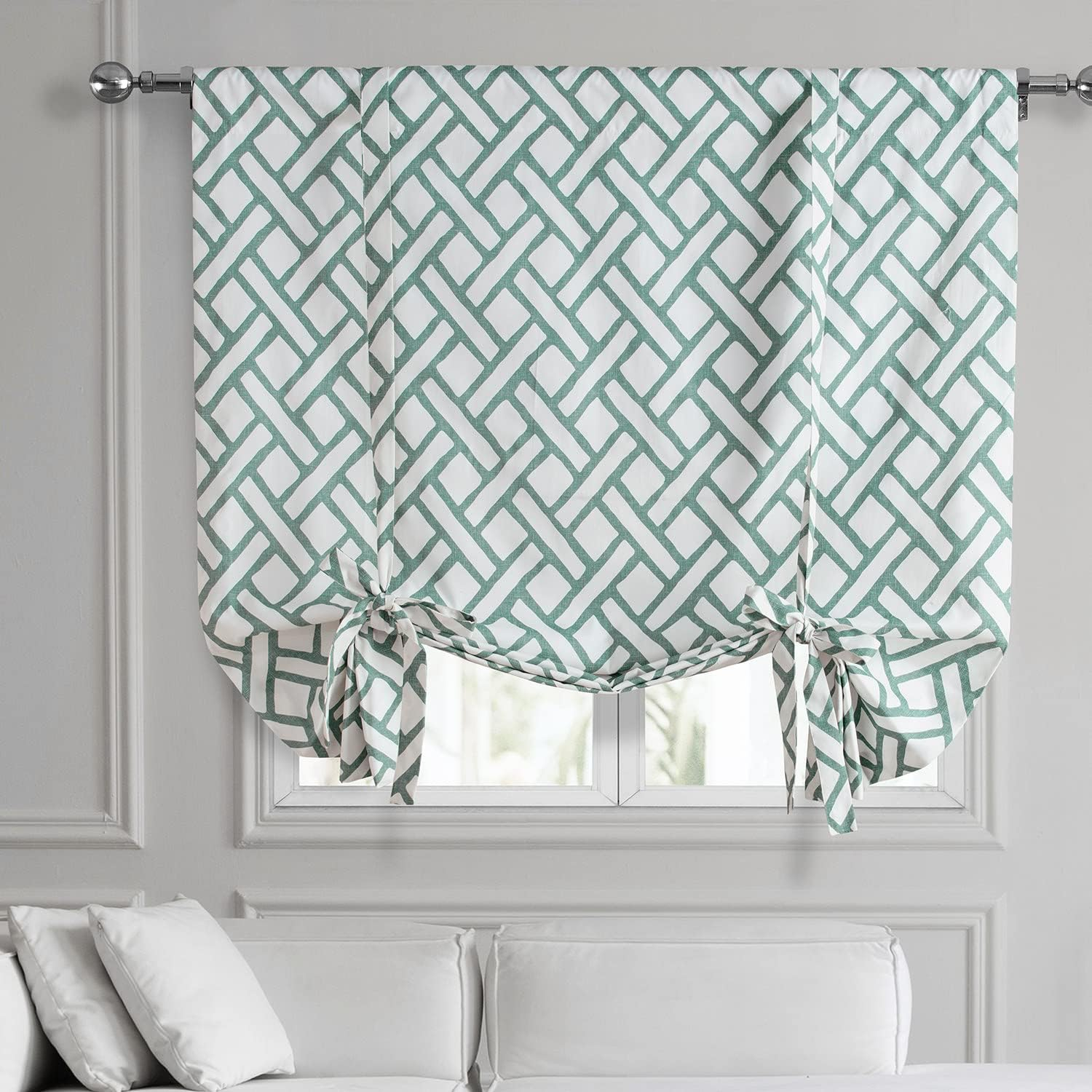 HPD Half Price Drapes Printed Cotton Room Darkening Tie Up Curtains for Windows - 46 x 63 Roll Up Balloon Curtain for Living Room, Kitchen (1 Panel), PRCT-TUD215A-63, Garden Path Slate Blue