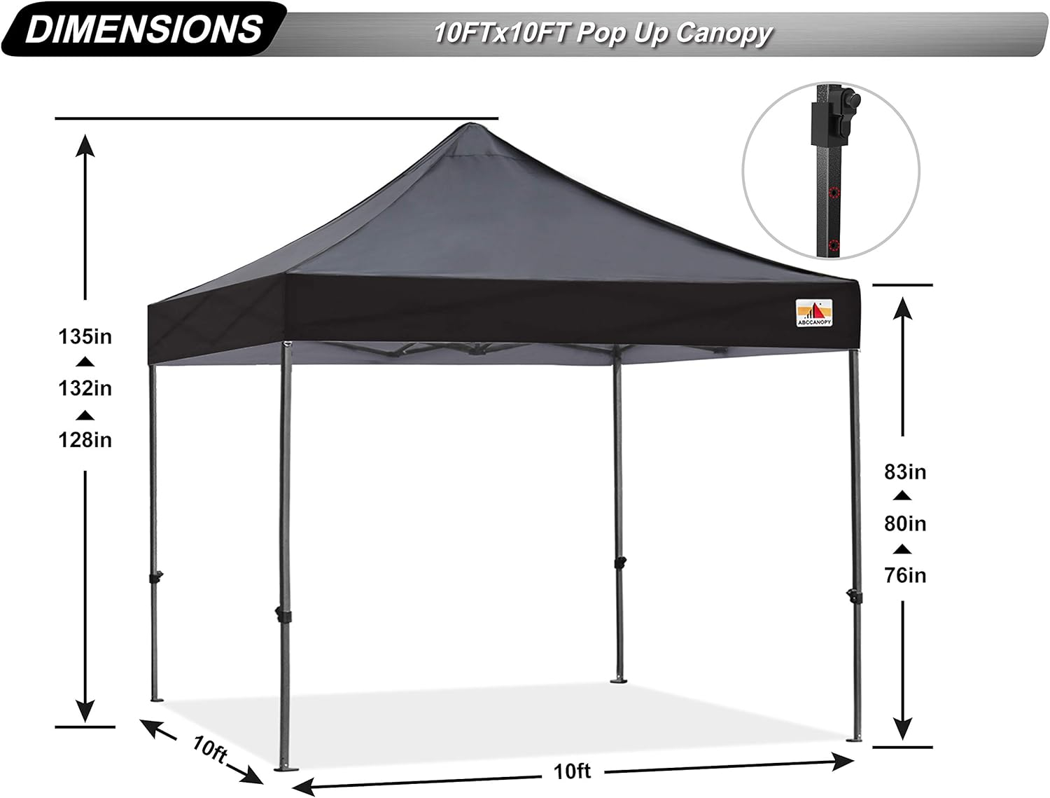 ABCCANOPY Patio Pop Up Canopy Tent 10x10 Commercial-Series (Black)