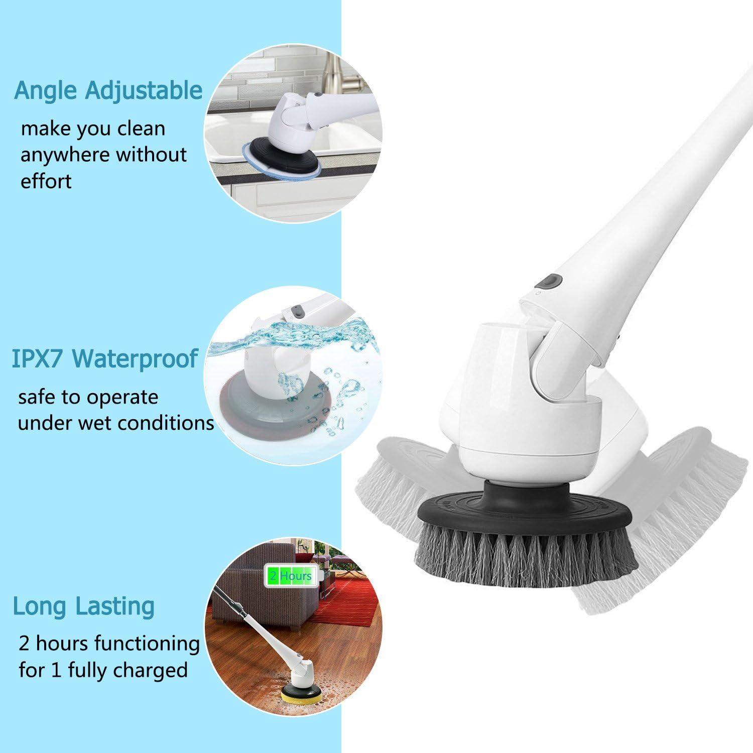 Floor Scrubber Machine, Electric Spin Scrubber Cordless Power Scrubber with Extension Handle & 5 Cleaner Brushes for Bathroom Tub Tile Kitchen Hard Floor Grout Pool