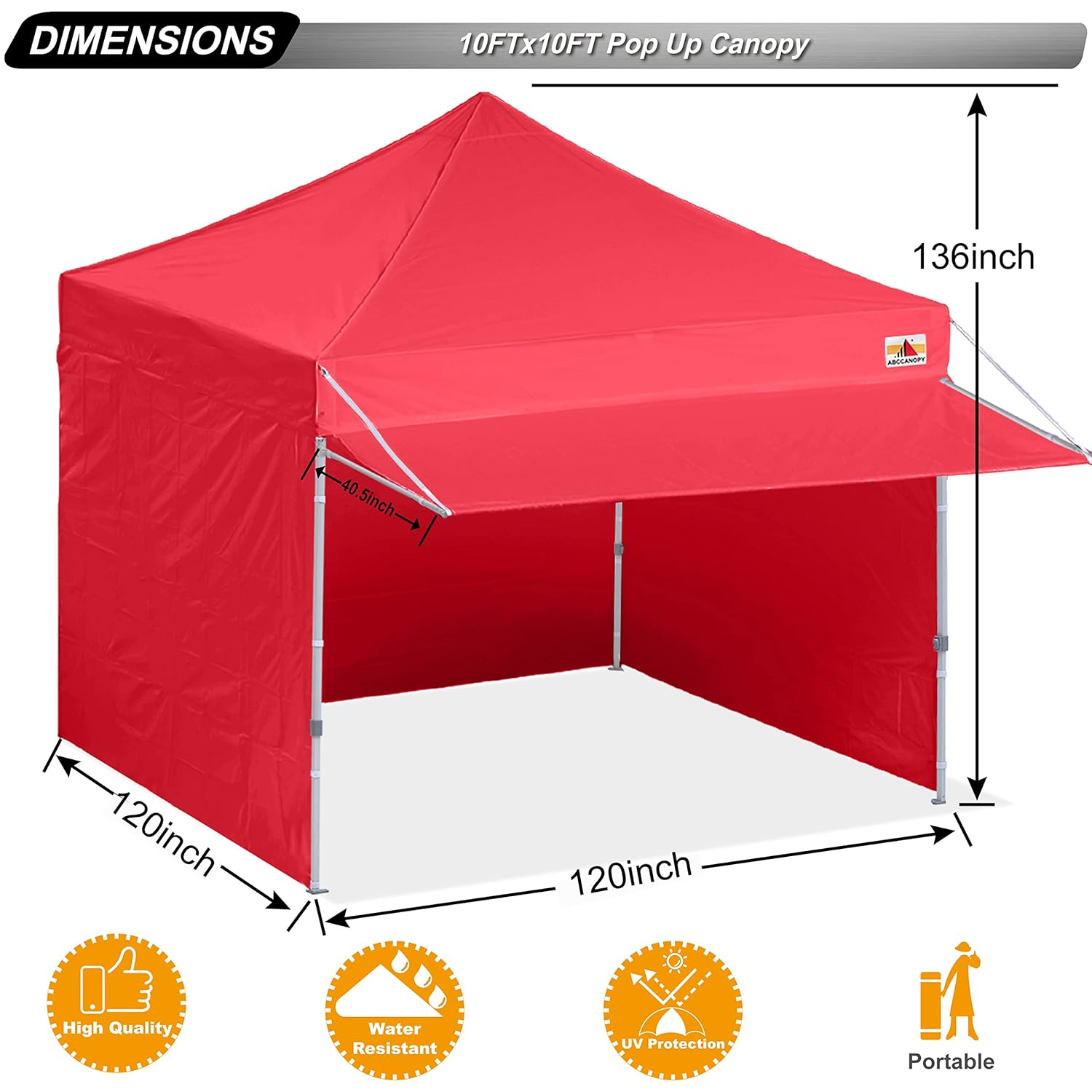 ABCCANOPY 10x10 Pop up Canopy Tent with Sidewalls - Easy up Canopies with Awning, Outdoor Tents for Parties, Market, Commercial Events, Red