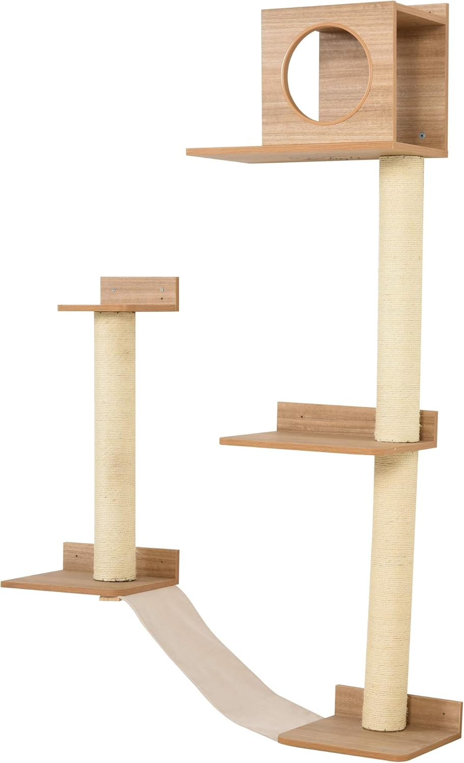 PawHut Wall-Mounted Multi-Level Cat Tree Activity Tower w/ Sisal Scratch Posts