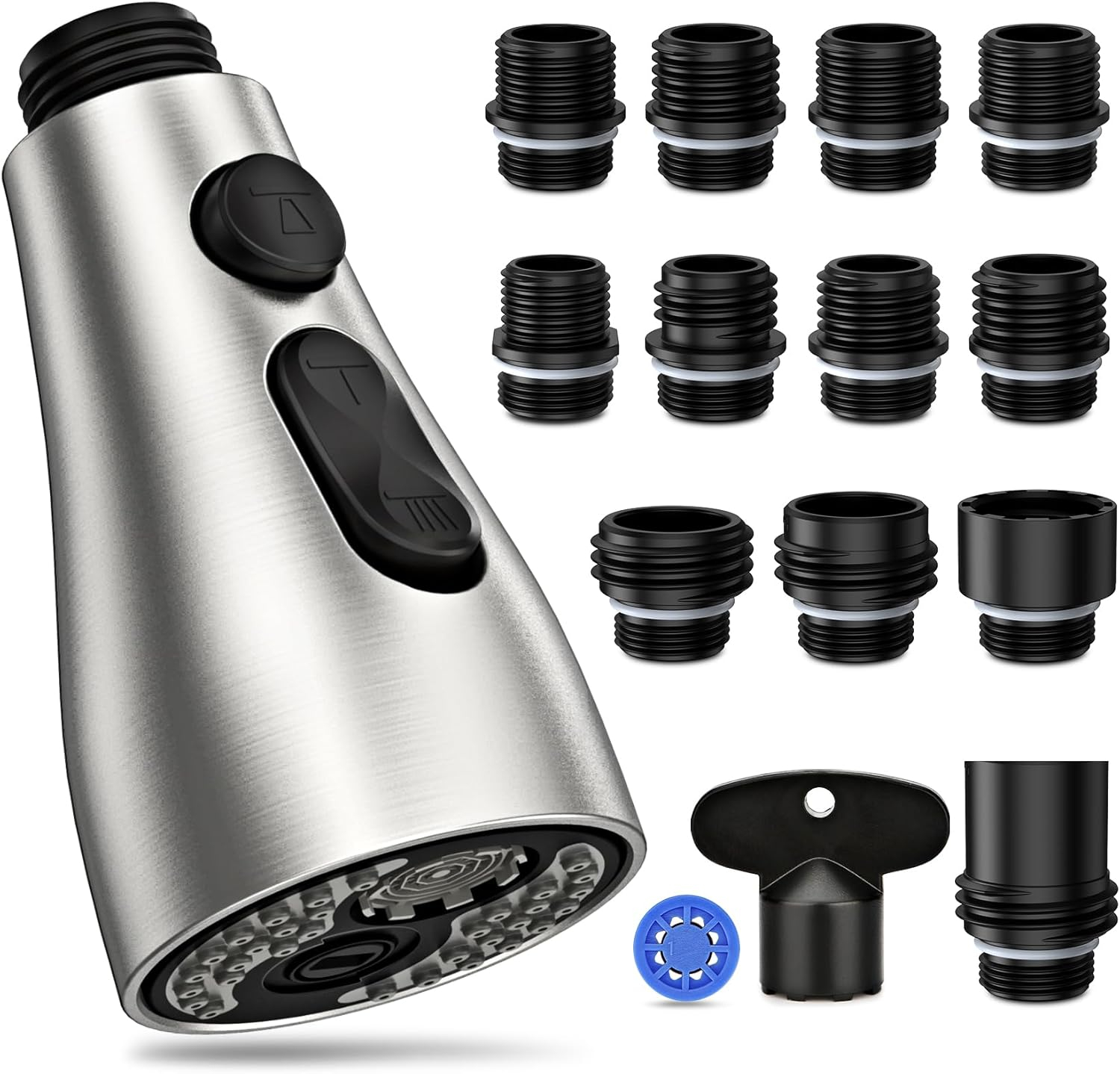 2024 New Pull Down Kitchen Faucet Head Replacement for Kitchen Faucet, 3-Modes & 7 Adapters Brushed Nickel Finished
