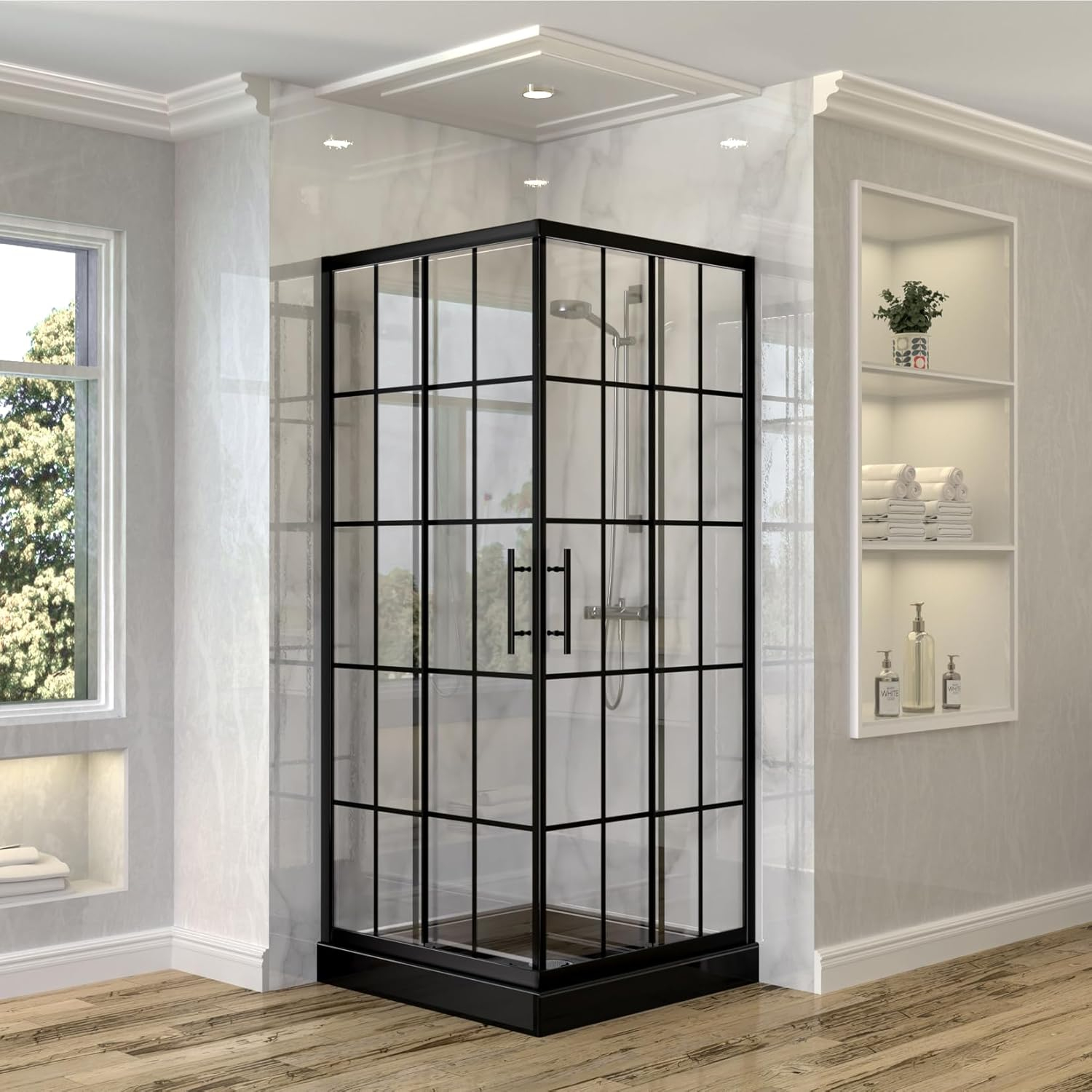 Matte Black Frameless Corner Shower Enclosure with Clear Glass