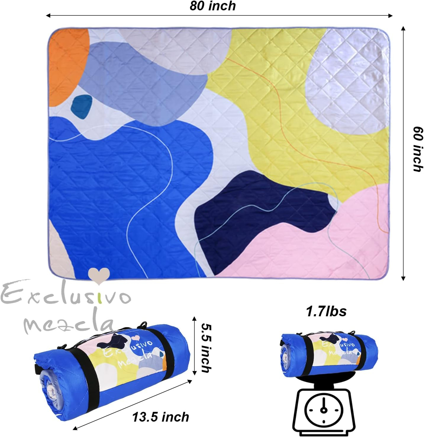 Exclusivo Mezcla Waterproof Picnic Blankets 3-Layer 60x80 Inches Large Sandproof Beach Blanket Foldable Outdoor Blanket for Camping on Grass Picnic Mat, Abstract Yellow