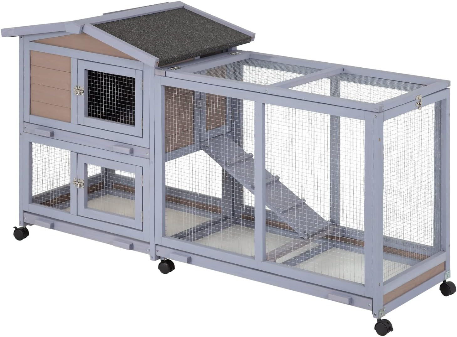 BestPet Rabbit Cage Wooden Rabbit Hutch Two Layers Chicken Coop Outdoor Indoor Guinea Pig Cage Bunny Cage Waterproof Roof Bunny Hutch with Casters and Tray