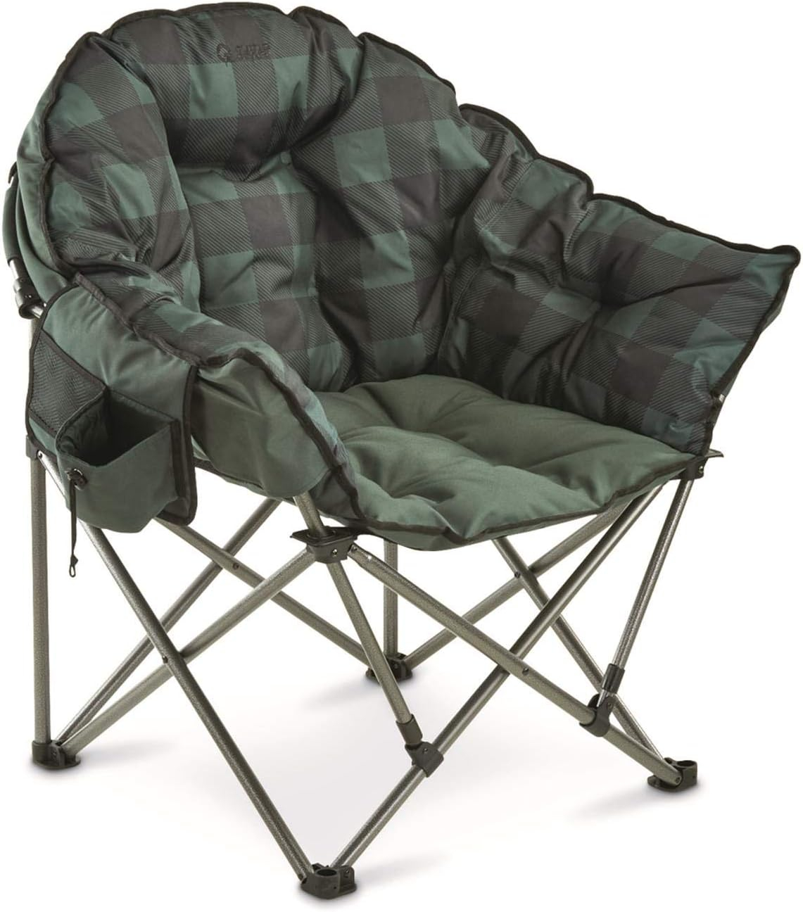 Oversized Green Plaid Steel Frame Camping Chair with Arms