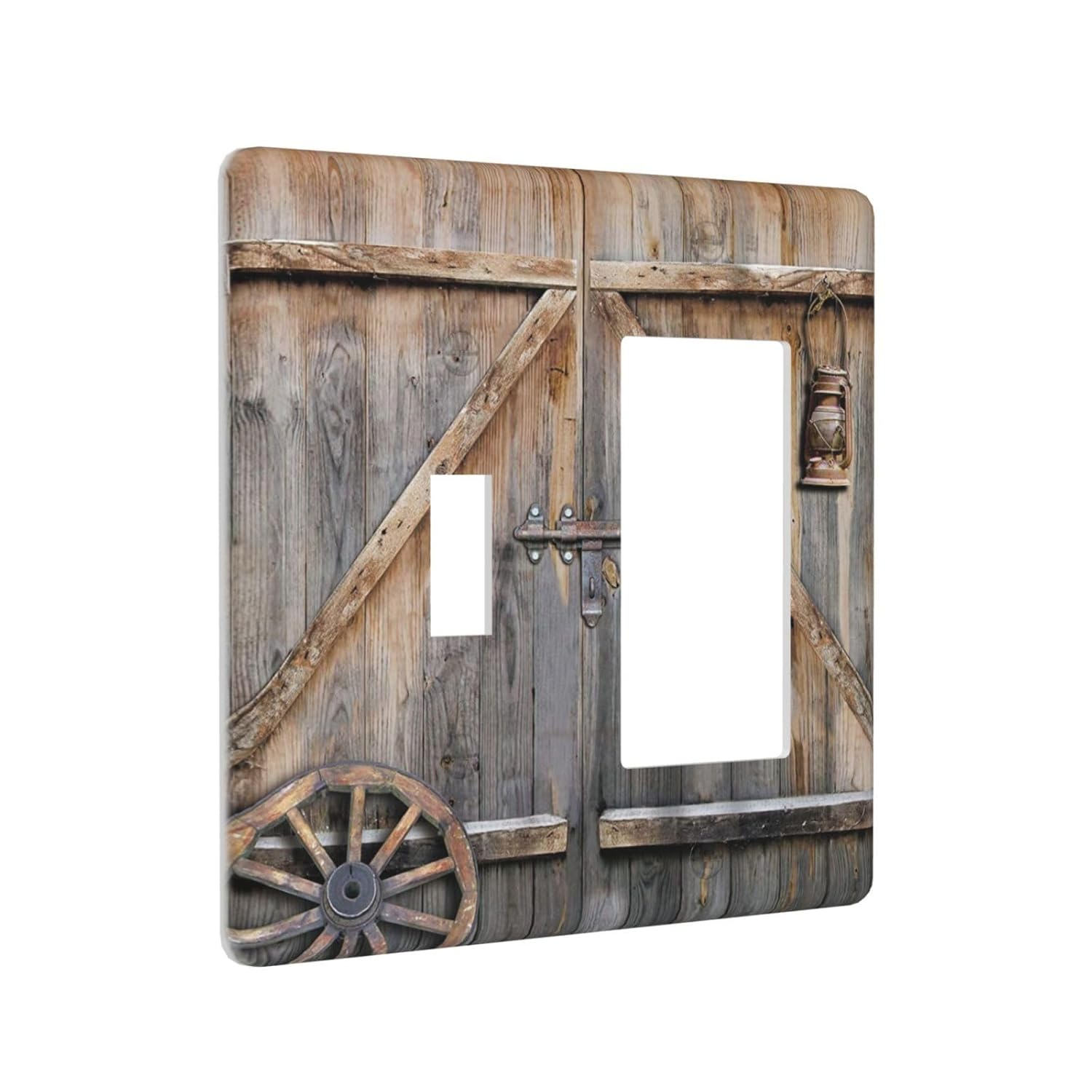 Wood Garage Barn Door Cabin 2 Gang Single Toggle/Rocker Combination Light Switch Cover Decorative Wall Plate Cover Electrical Faceplate Art Decor