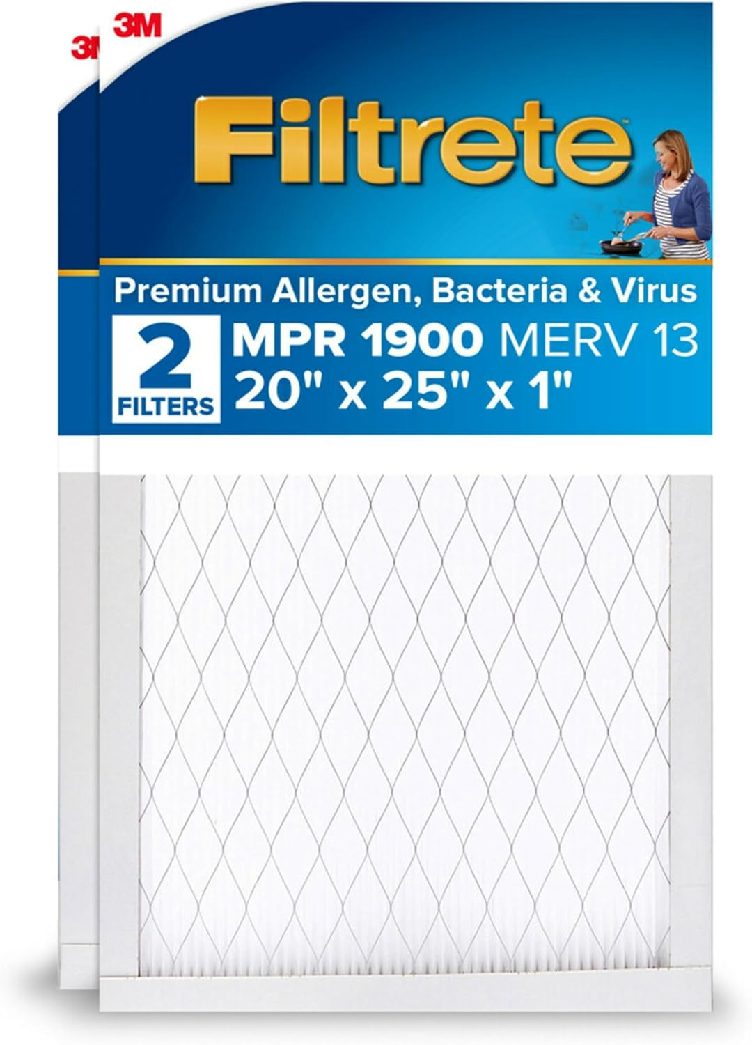 Filtrete 20x25x1 Air Filter, MPR 1900, MERV 13, Healthy Living Ultimate Allergen 3-Month Pleated 1-Inch Air Filters, 2 Filters