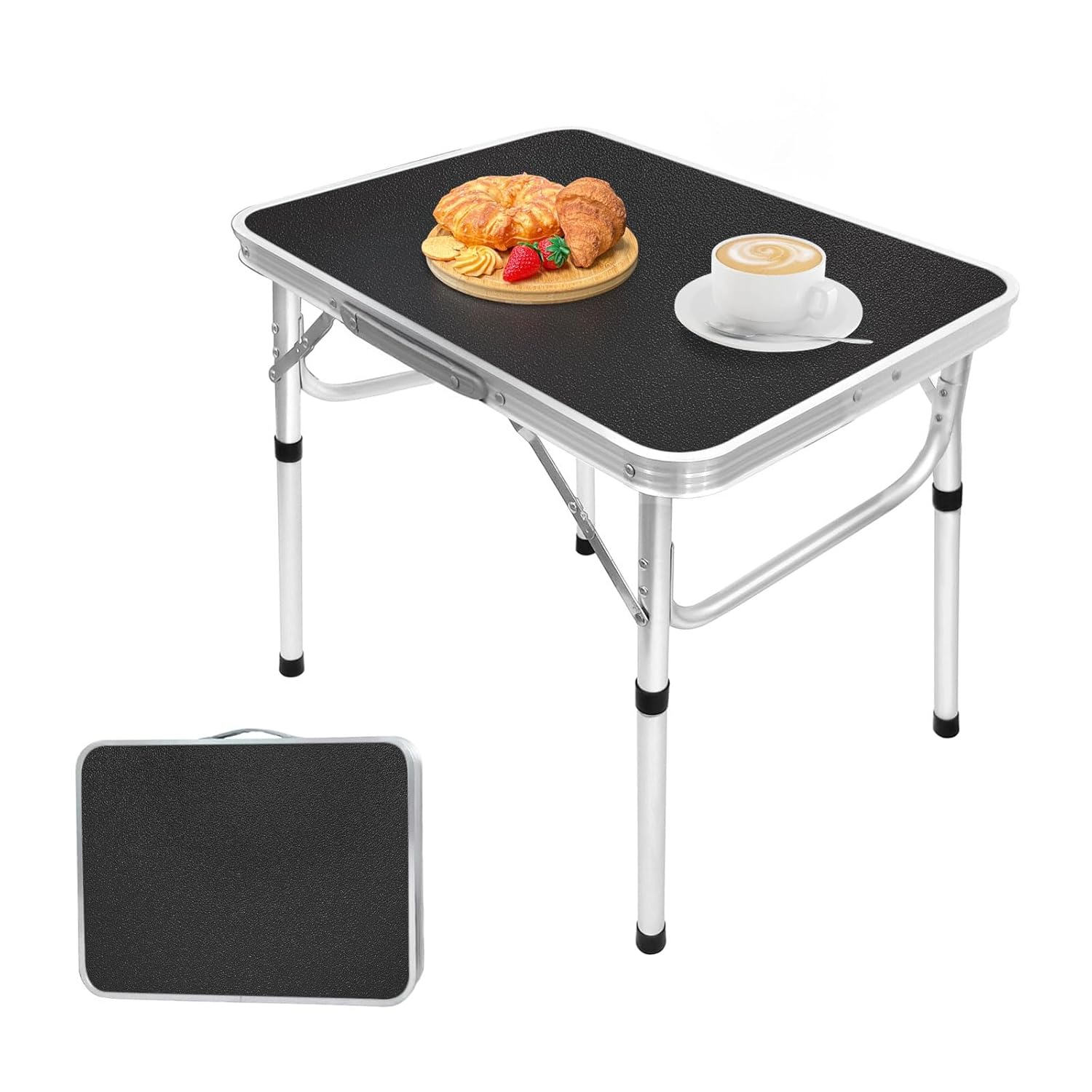 Camp Field Aluminum Folding Small Table, Adjustable Height Lightweight Portable Camping Table for Picnic Beach Outdoor Indoor (Small) (BlackB)