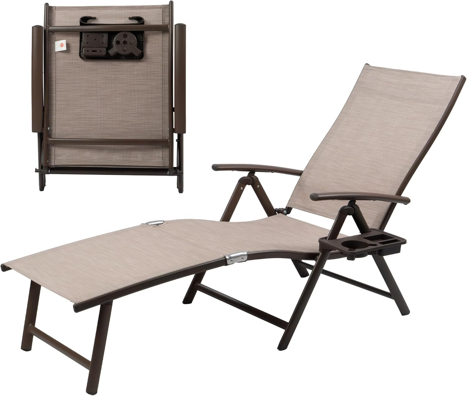 Kozyard Cozy Aluminum Reclining Lounge Chair - Perfect for Beach, Yard, Pool, Deck, and Patio - Outdoor Chaise Lounge with Drink Holder, Weather Free, Adjustable - Assemble-Free(1 Pack, Beige)