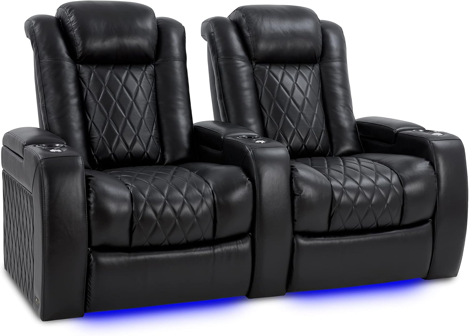 Valencia Tuscany XL Big & Tall Theater Seating – 400lb Capacity, Extra 26" Wide Power Recliner with Italian Leather, Power Headrest & Lumbar Support (Row of 2, Midnight Black)