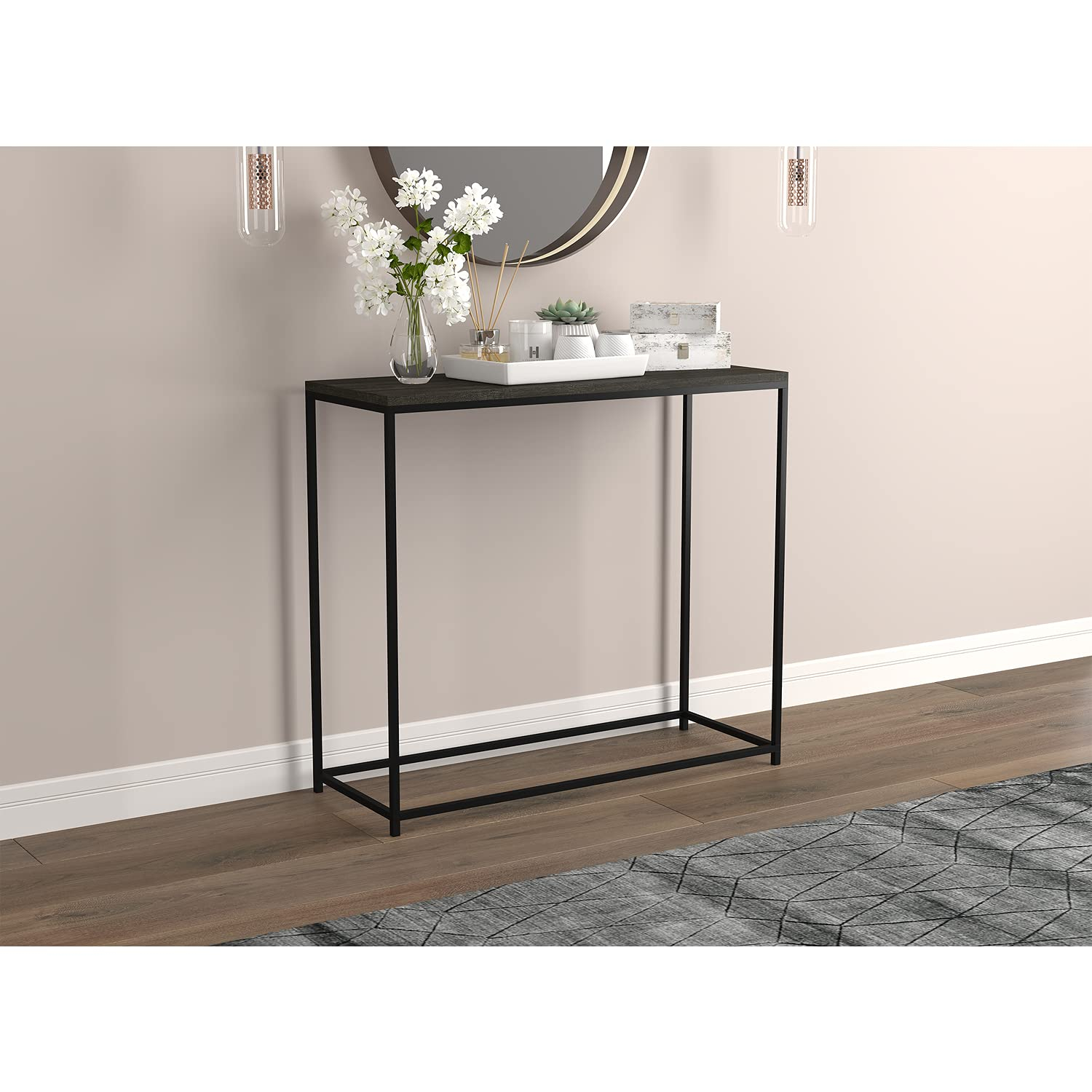 31 in. Dark Grey Rectangle Wood Console Table
