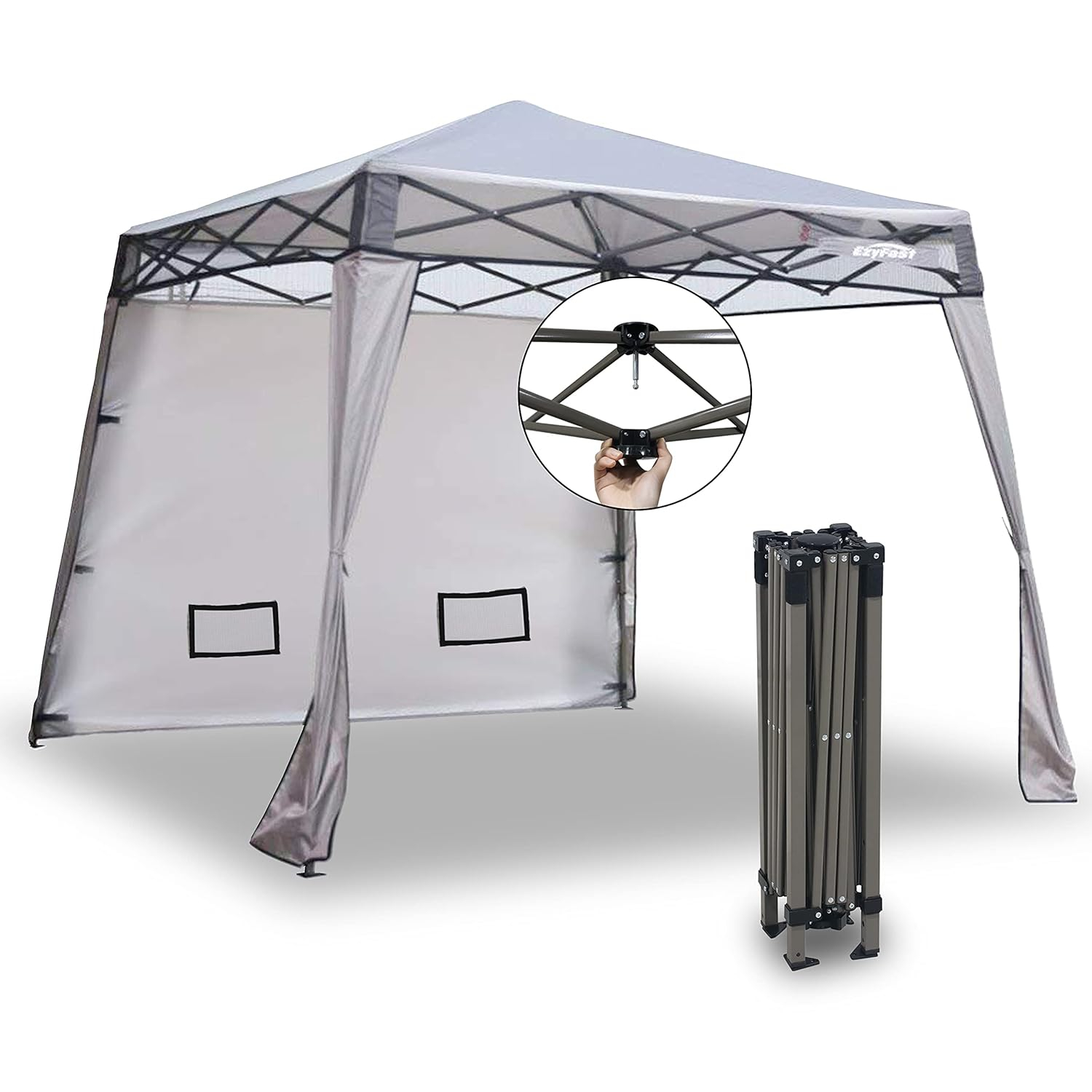 EzyFast Compact Pop Up Canopy Tent, Collapsible Instant Shelter,Portable Sports Cabana, with Built-in Weight Bags, 8 x 8 ft Base / 6 x 6 ft Top for Camping, Hiking, Picnic, Family Outings (Khaki)