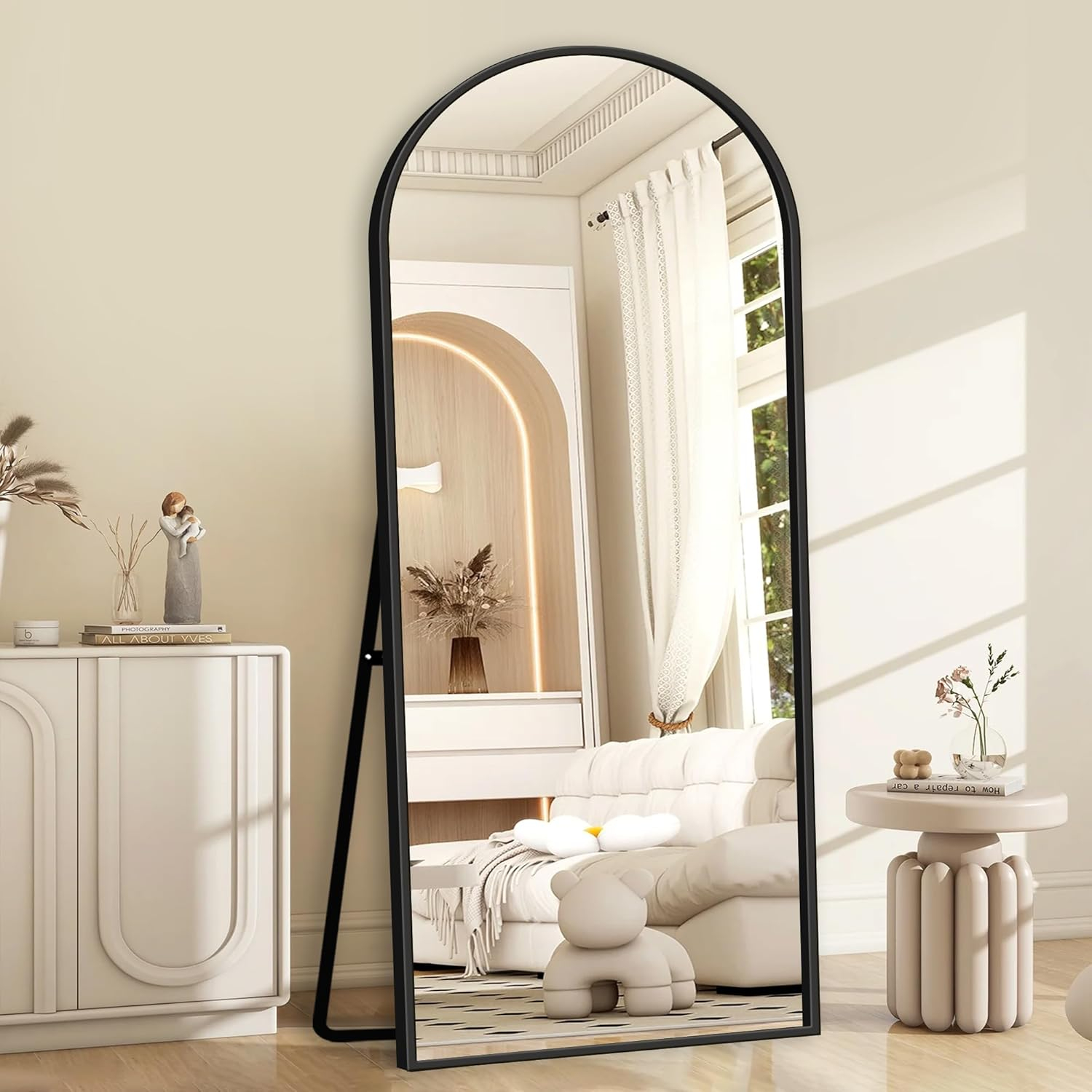 Full Body Mirror with Stand, 71" x 32" Arched Full Length Mirror with Aluminum Alloy Frame Wall-Mounted/Leaning Against Wall/Floor Standing Mirror for Home Decor, Black