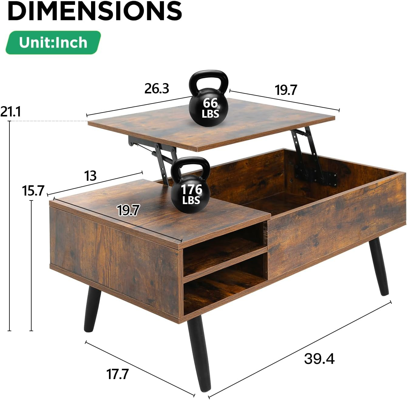 PayLessHere 39" Lift Top Coffee Table with Adjustable Storage and Hidden Compartment Small Wood Coffee Table Center Table for Home Living Room Office Apartment Reception Room,Brown
