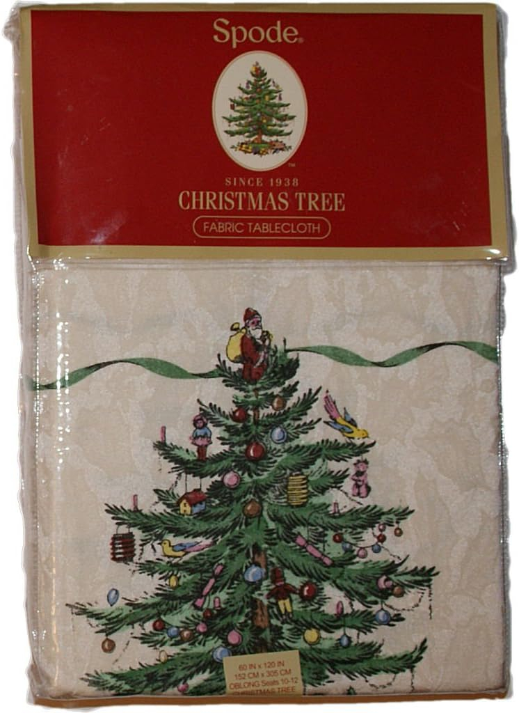 Spode Christmas Tree Green and Beige Fabric Tablecloth