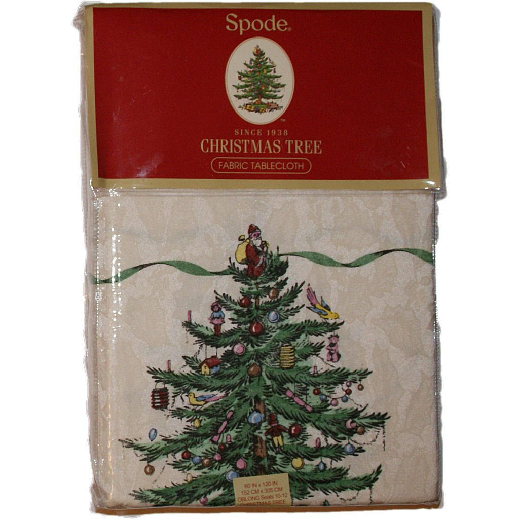 Spode Christmas Tree Green and Beige Fabric Tablecloth