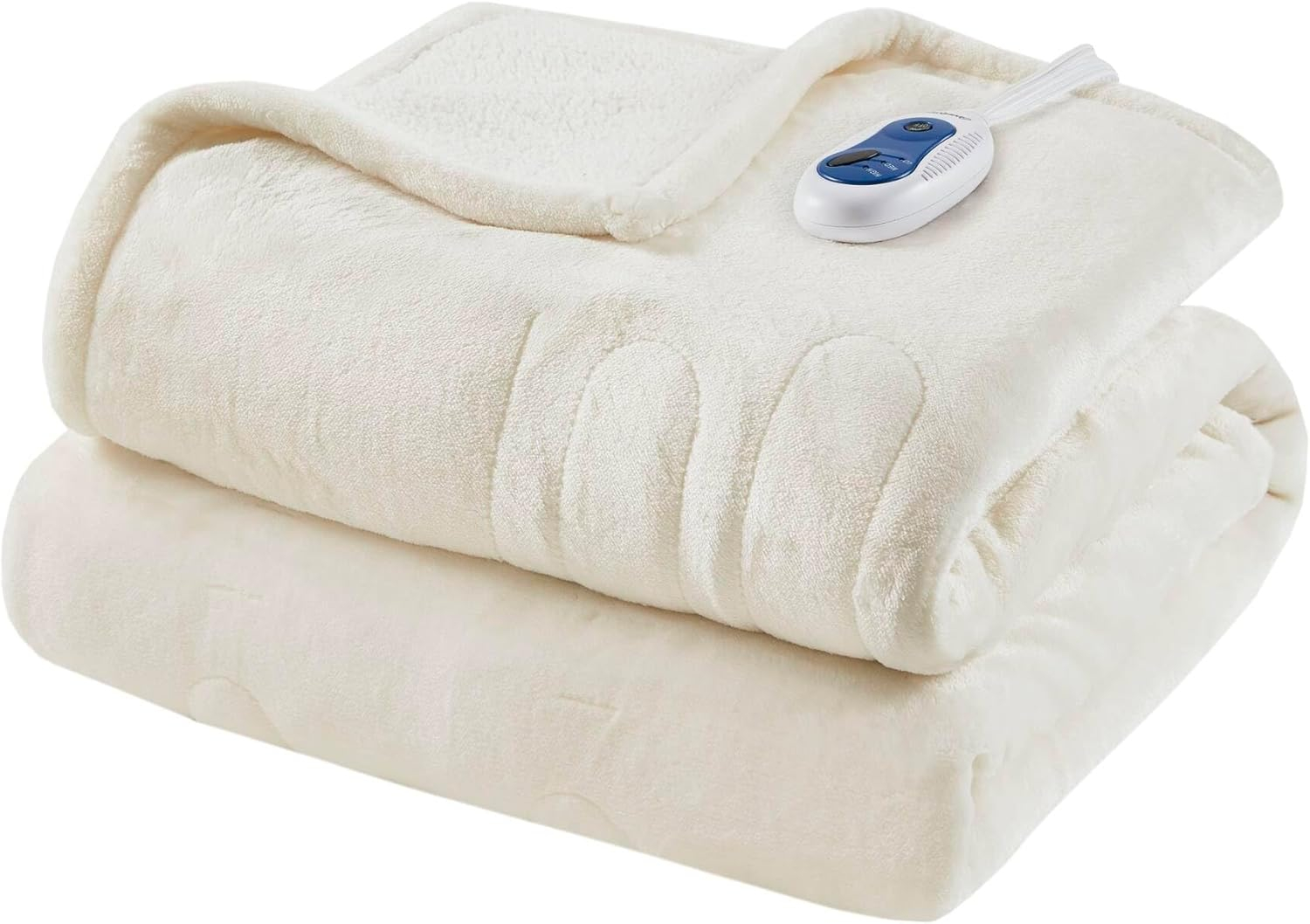 Ivory Sherpa Electric Heated Reversible Throw Blanket