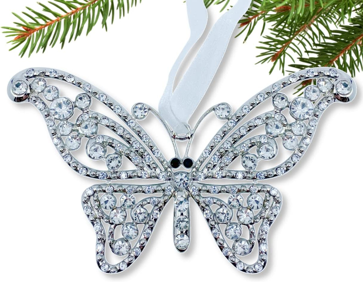 Crystal Butterfly Hanging Ornament for Christmas Tree, 4.75"