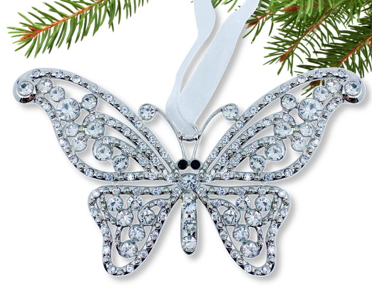 Crystal Butterfly Hanging Ornament for Christmas Tree, 4.75"