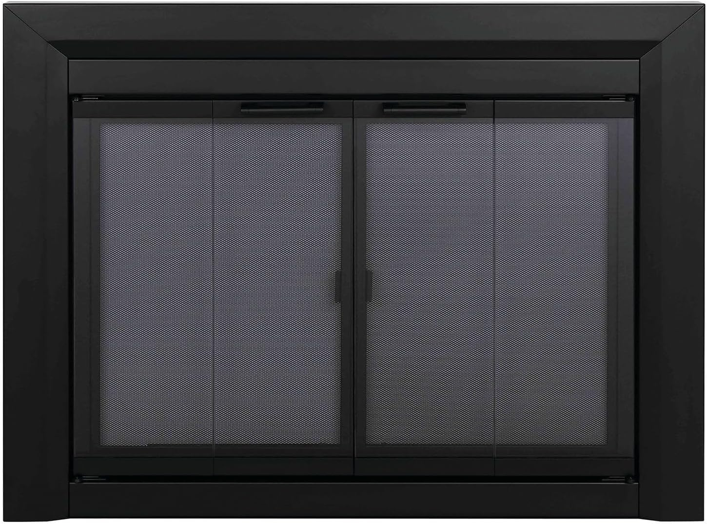 Pleasant Hearth Clairmont Fireplace Screen and Bi-Fold Track-Free Smoked Glass Doors - Black