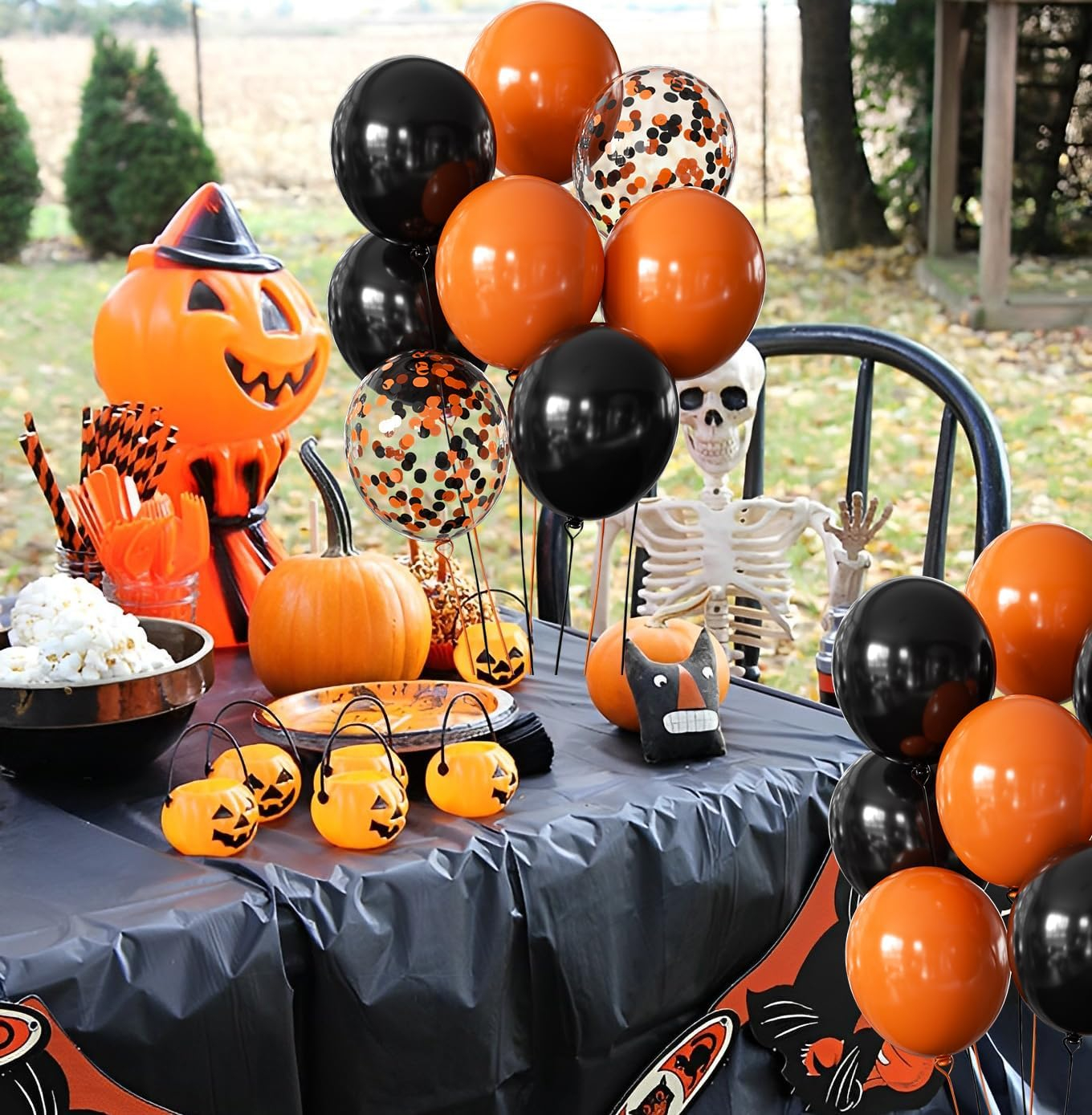 Halloween Party Black and Orange Latex Balloons with Confetti, 12 Inch, 50 Pcs