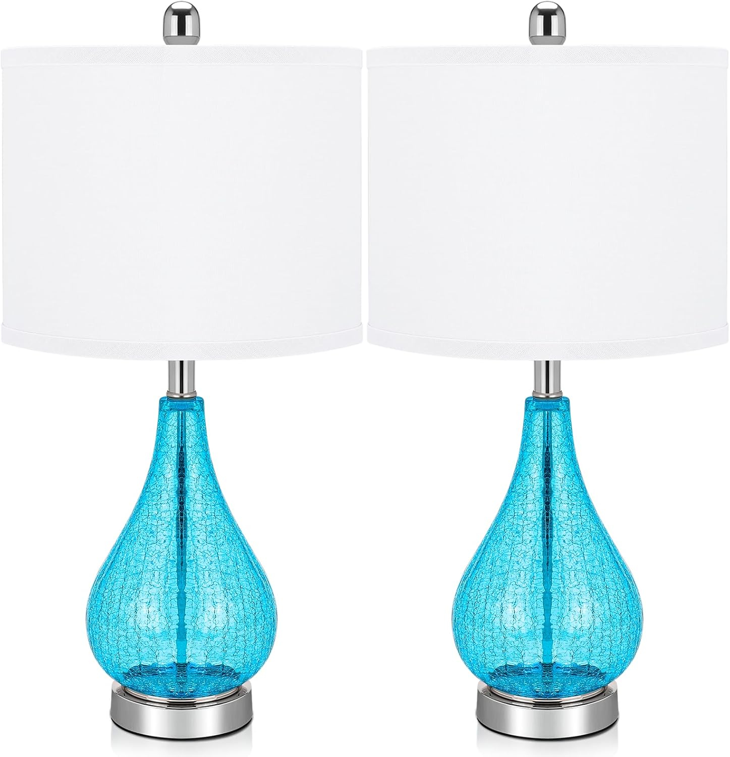 Glass Table Lamps Set of 2, Modern 23.5” Blue Cracked Glass Bedside Lamps, for Bedroom Living Room Home Office Desk Nightstand Table Lamp