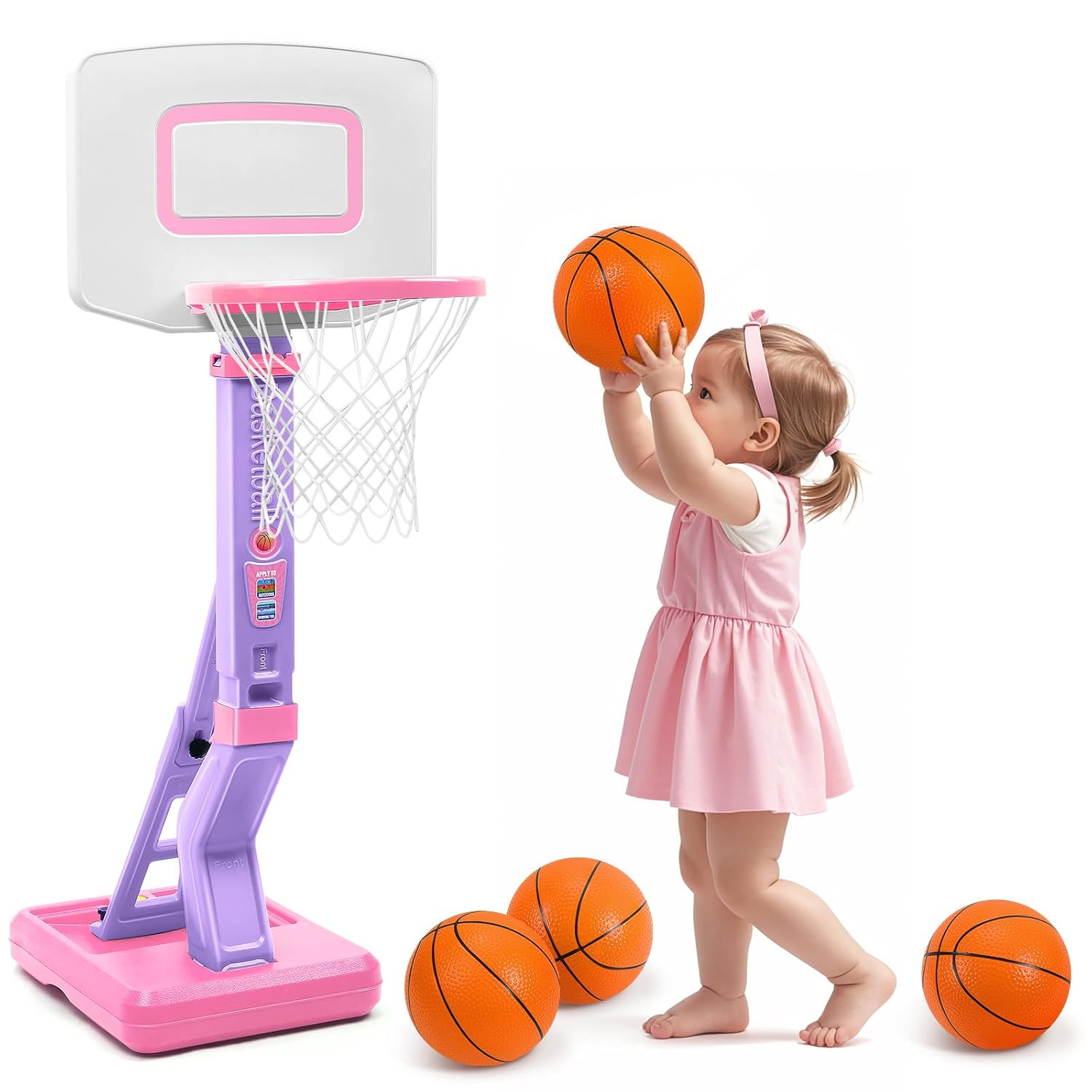 Toddler Little Girls Basketball Hoop Set with 4 Balls for Indoor Outdoor Age 1-3 2-4 3-5, Height Adjustable Basketball Goal for Kids Backyard Basketball Toys for 1 2 3 4 Year Old Girl Birthday Gifts