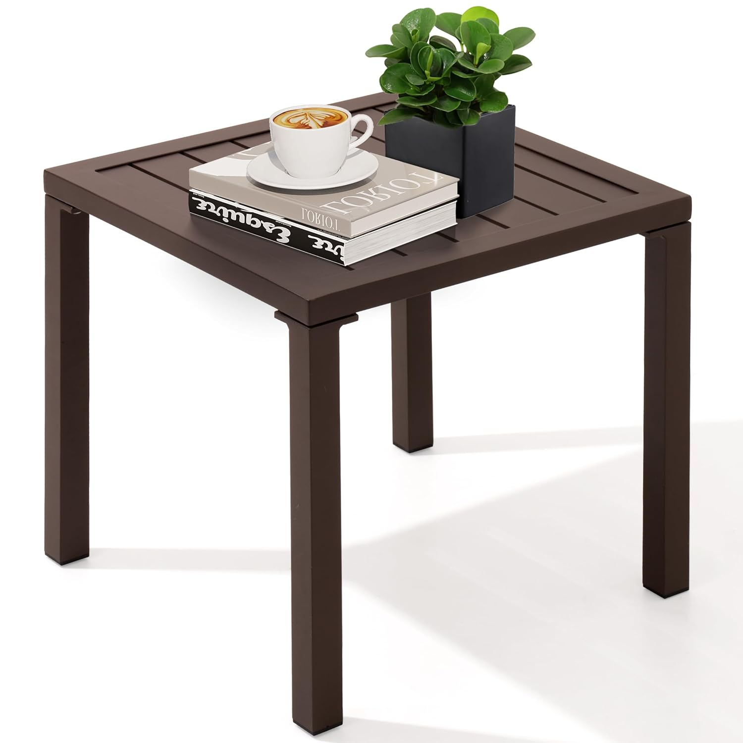Crestlive Products Outdoor End Table Aluminum Square Patio Side Table - 15.7" L x 15.7" W x 15.9" H 1-Piece, Brown