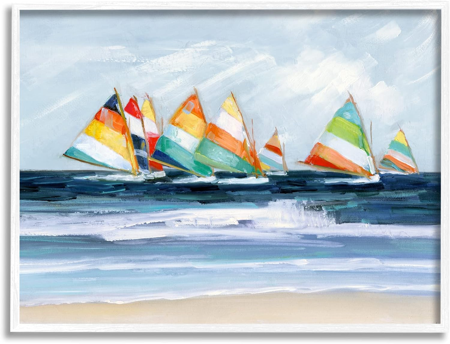 Stupell Industries Shoreline Sailboat Race Striped Sails Coastal Painting, 14 x 11, Design by Sally Swatland
