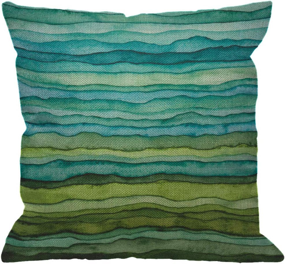 HGOD DESIGNS Watercolor Throw Pillow Cover,Stripped Waves Blue and Green Paint Brush Gradient Marine Sea Splash Decorative Pillow Case Cushion Covers for Home Sofa Couch 18x18 inch