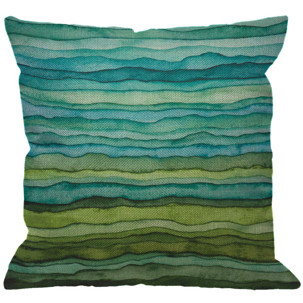 HGOD DESIGNS Watercolor Throw Pillow Cover,Stripped Waves Blue and Green Paint Brush Gradient Marine Sea Splash Decorative Pillow Case Cushion Covers for Home Sofa Couch 18x18 inch