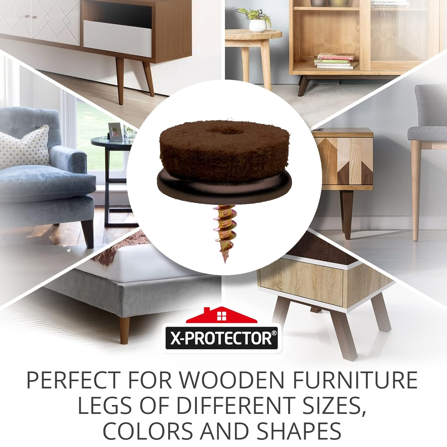 Brown Screw-On Felt Furniture Pads for Hardwood Floors, 0.8" Premium Chair Glides, 24 Pieces